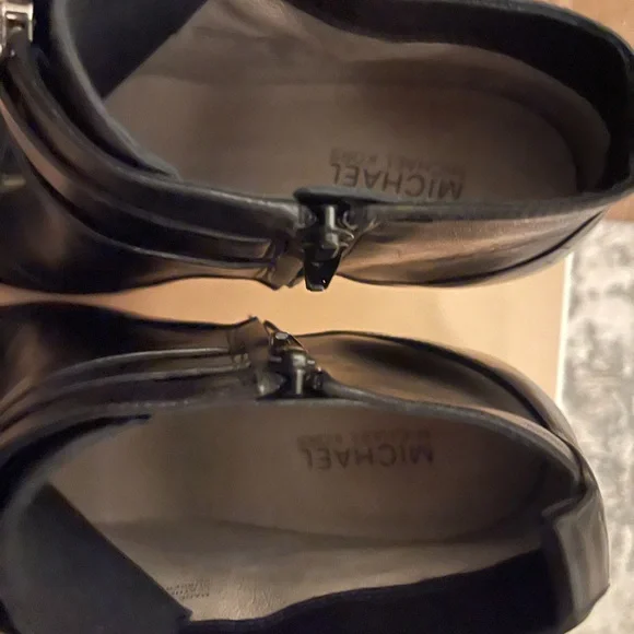 Michael Kors Black Leather Open-Toe Zip Ankle Booties - Picture 7 of 8